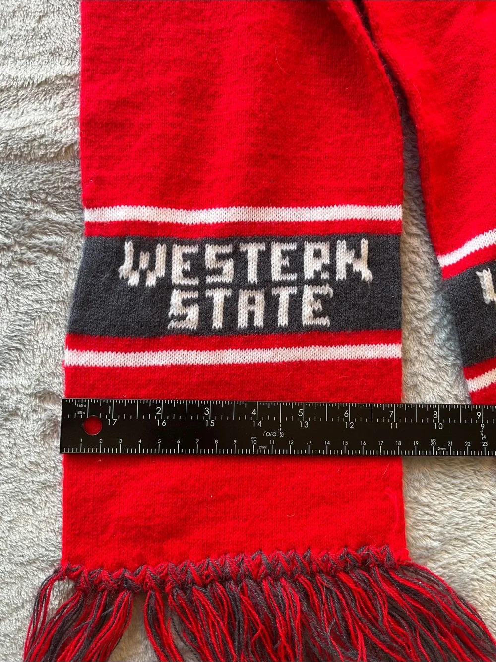 Western State Red Black Knit Scarf with Fringe